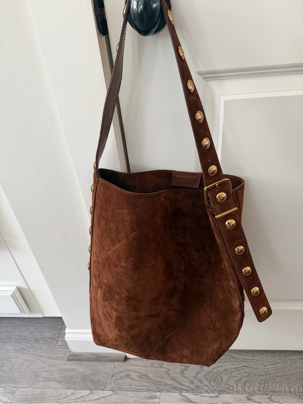 Madewell Brown Suede Studded bucket Tote - Picture 1 of 3